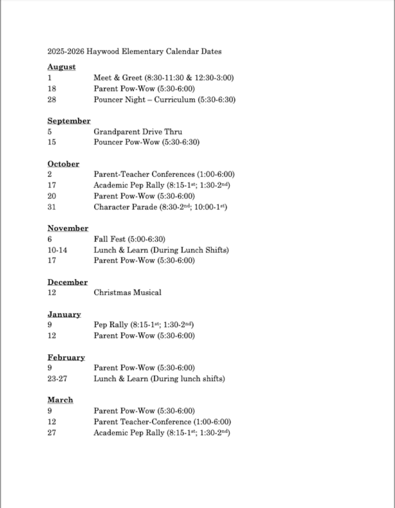 School Calendar Haywood County Schools