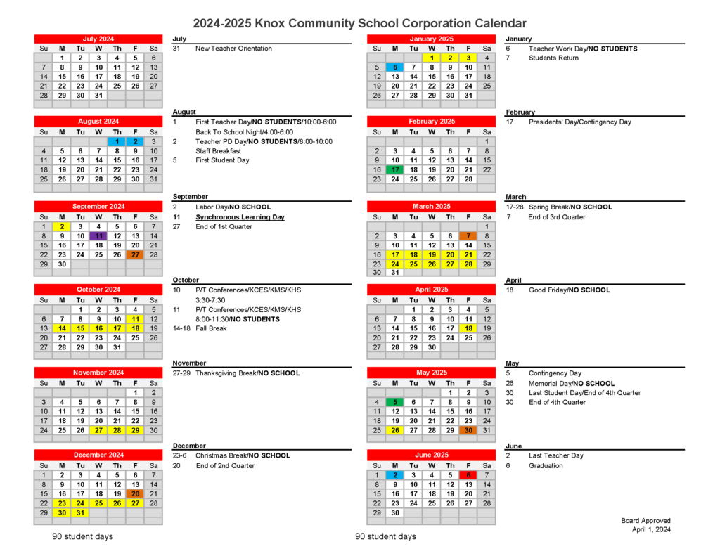 School Calendar Knox High School