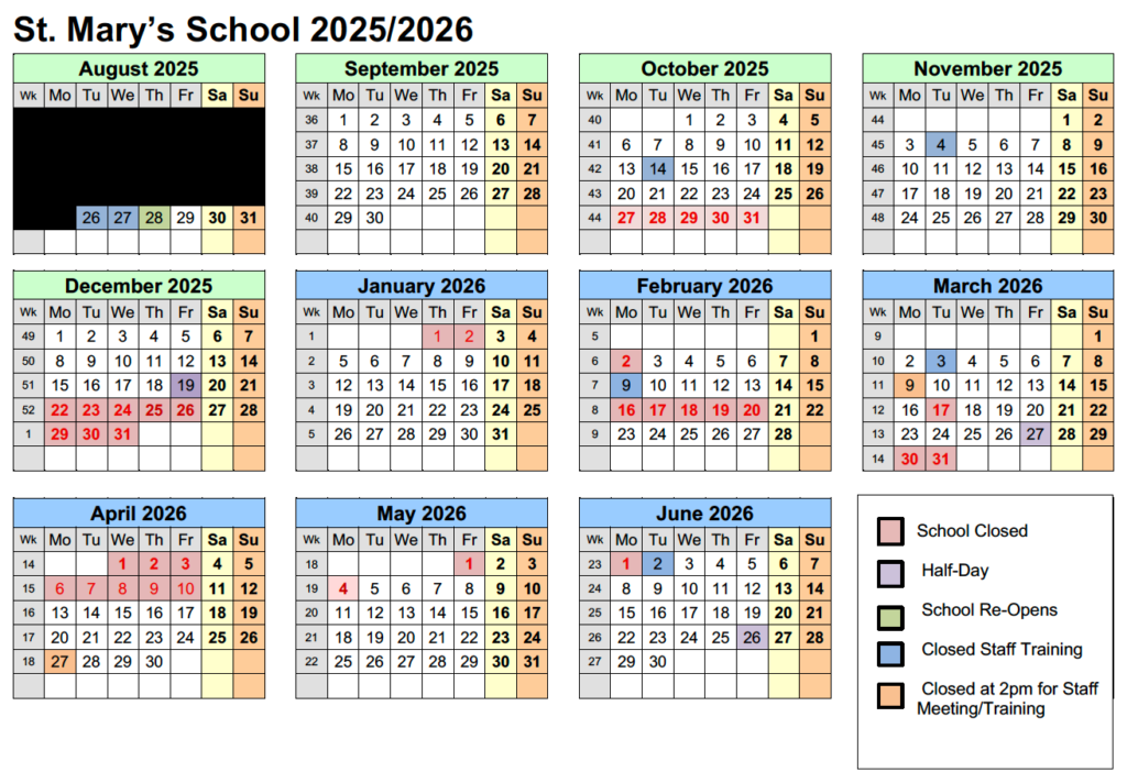 School Calendar St Marys School Rochestown