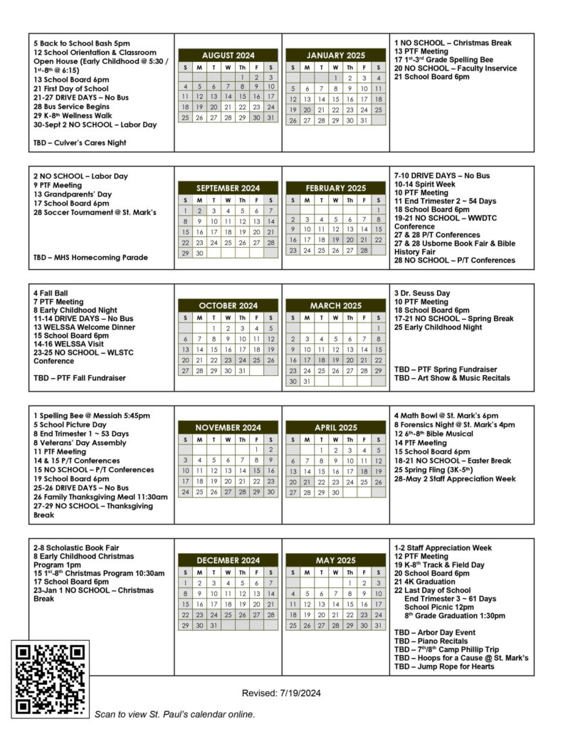 School Calendar St Paul s Lutheran School