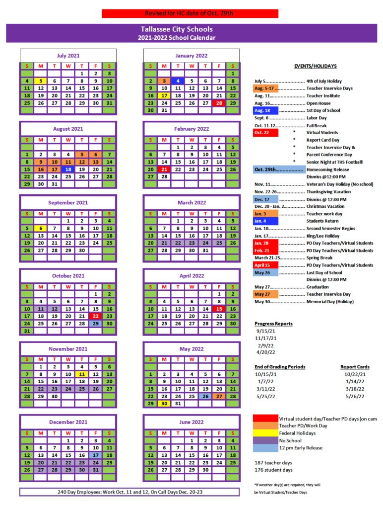 School Calendar Tallassee City Schools