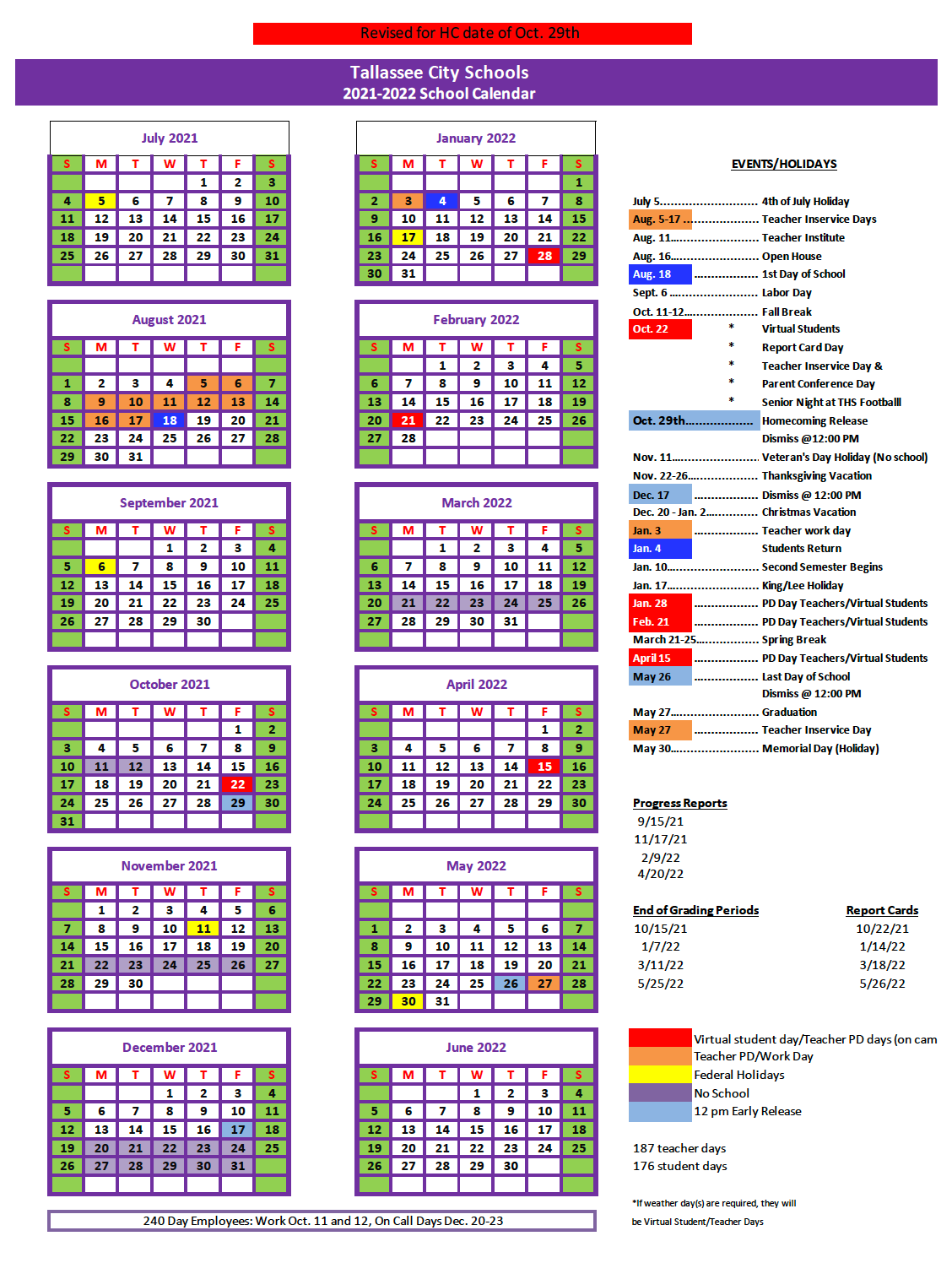 School Calendar Tallassee City Schools