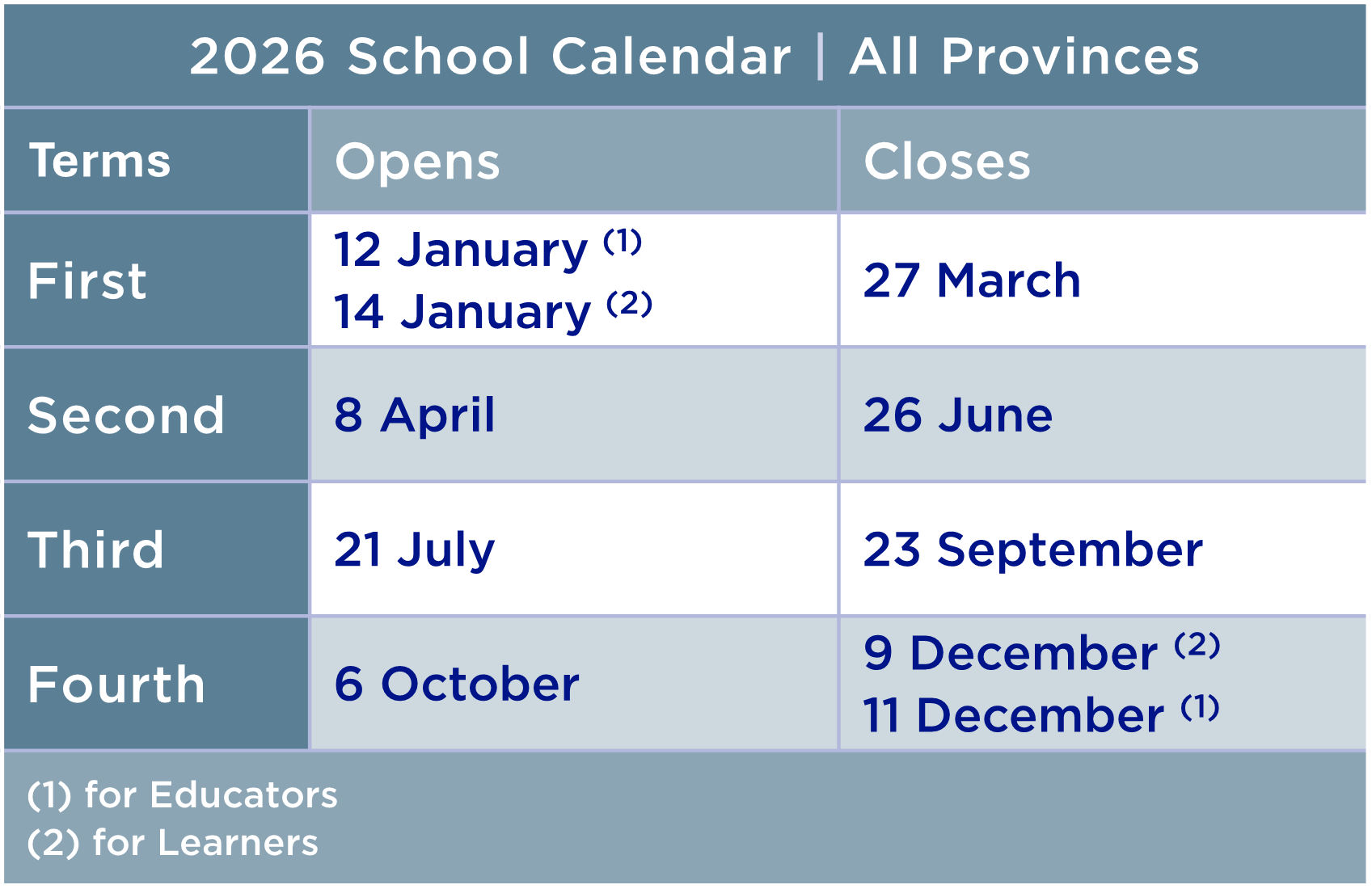 School Calendar Western Cape Government