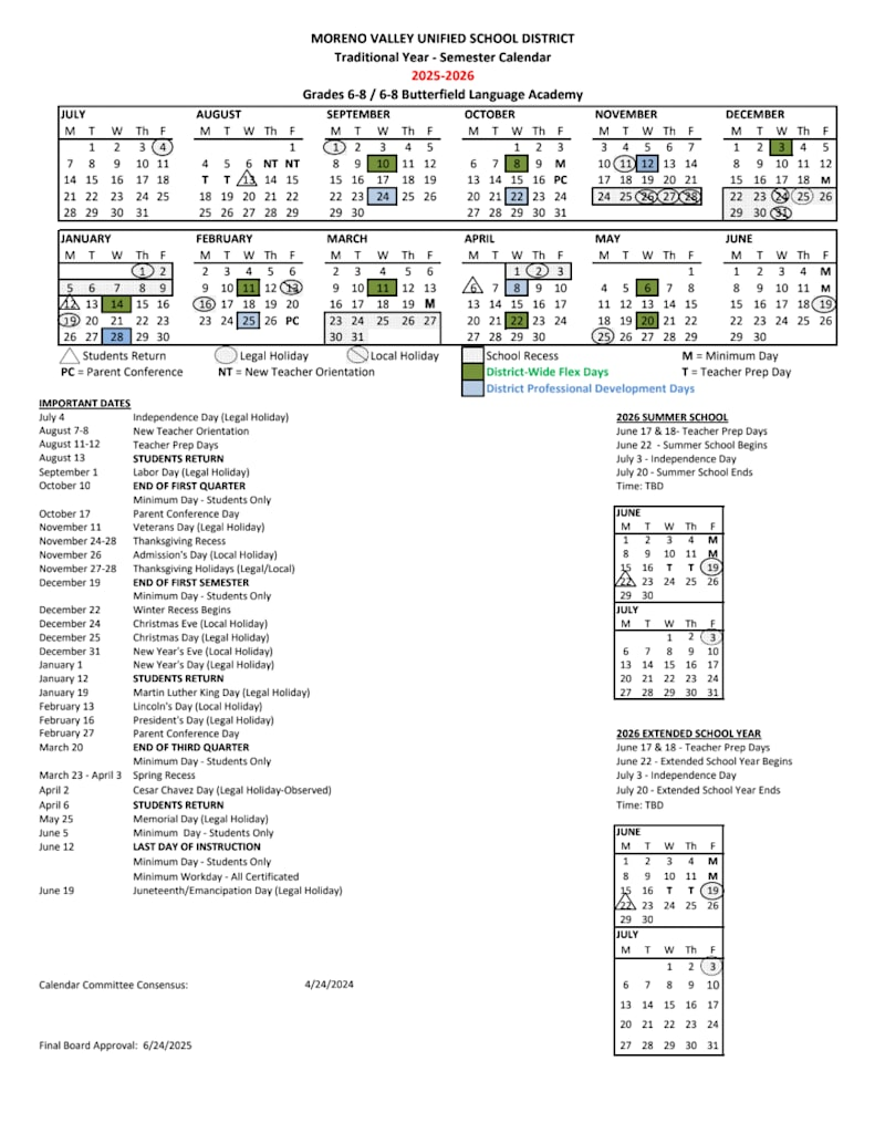 School Calendars Ramona Elementary School