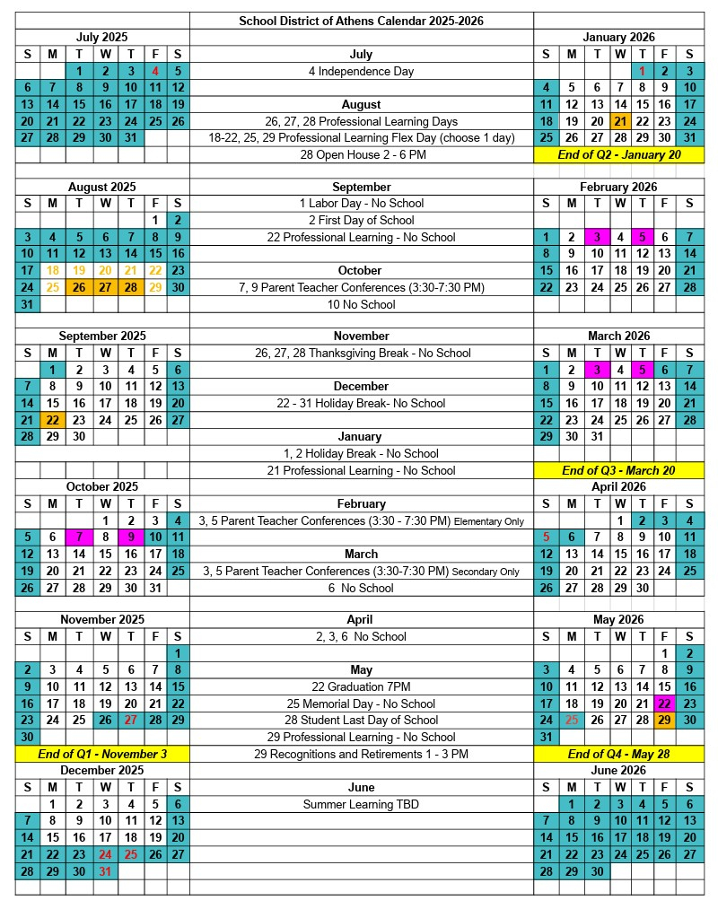 School Calendars School District Of Athens