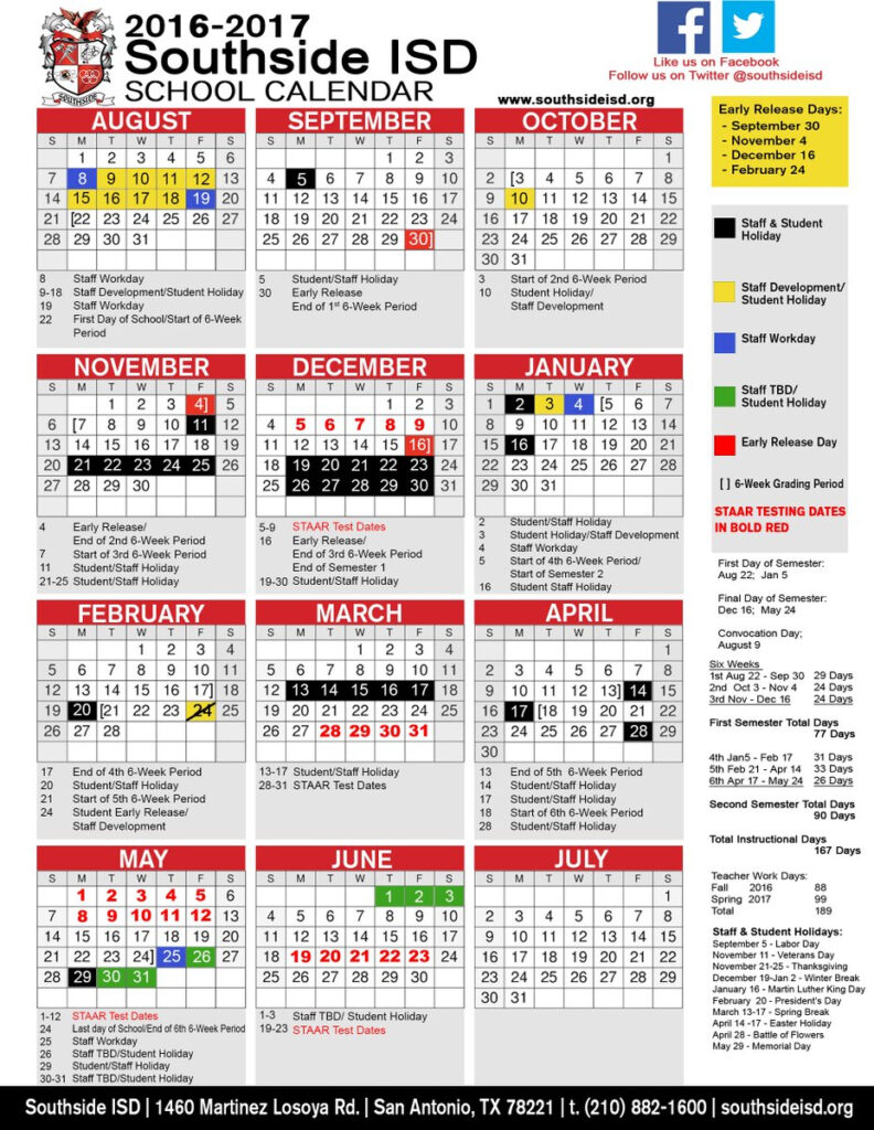 School Is In Session Here Is The 2016 17 SouthsideISD School Calendar Https t co djsUe6dexo