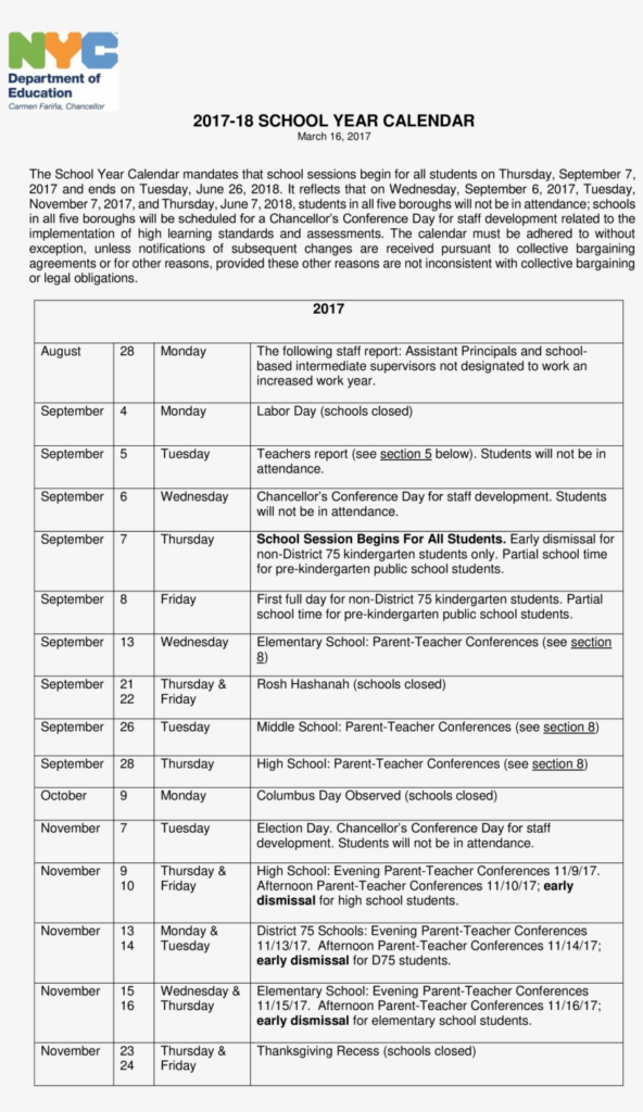 School Year Calendar New York City Department Of Education Transparent PNG 2550x4200 Free Download On NicePNG
