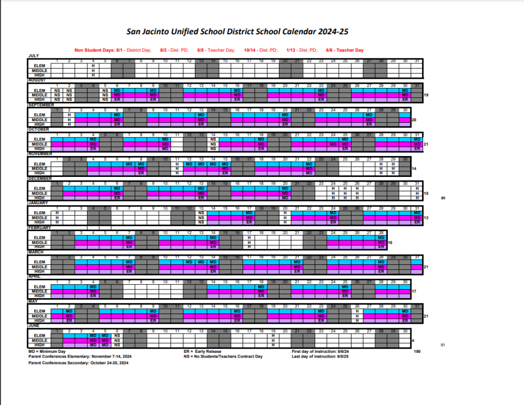 School Year Calendar Students Clayton A Record Jr Elementary