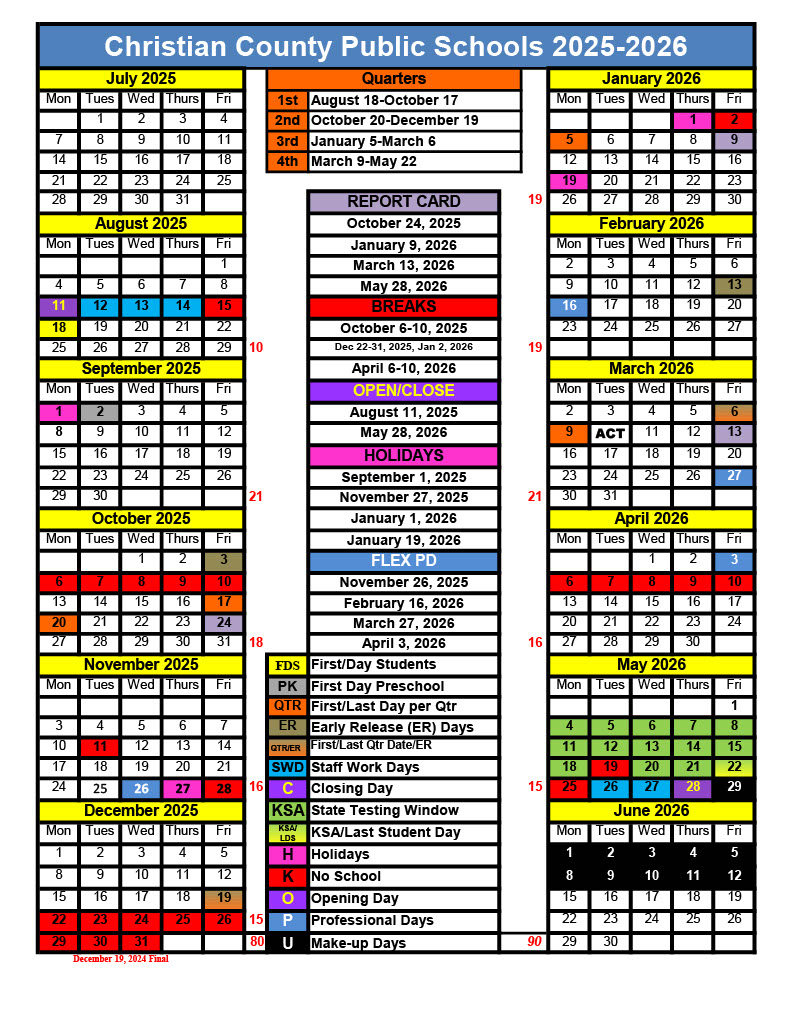 School Year Calendars Christian County Schools School Year Calendars Christian County Schools