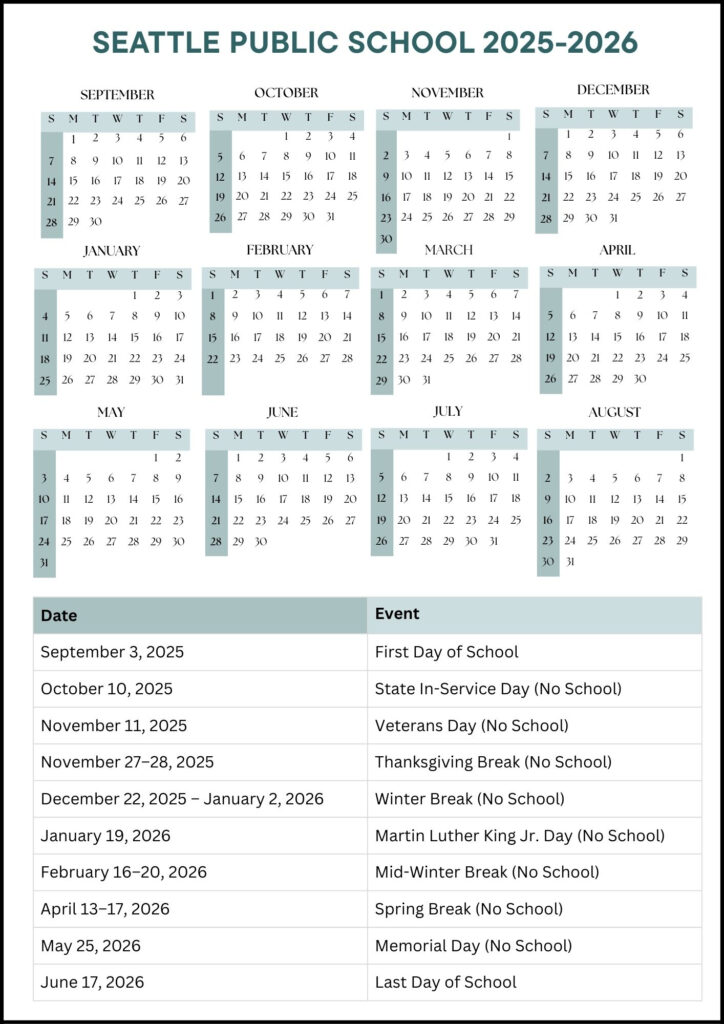 Seattle Public School Calendar 2025 2026 Dates 