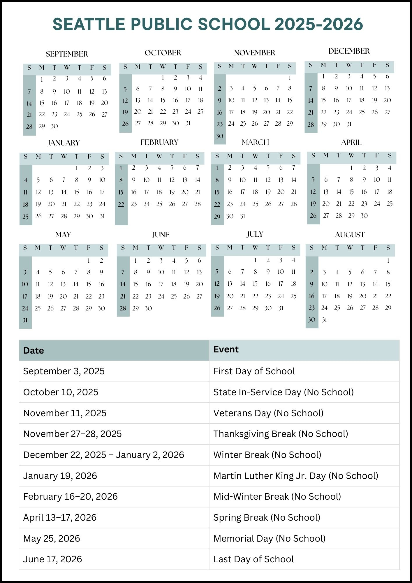 Seattle Public School Calendar 2025 2026 Dates