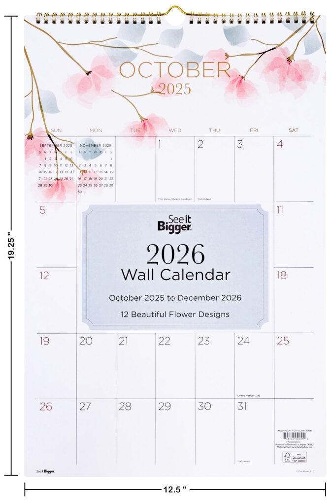 See It Bigger Monthly Wall Calendar Medium 12 5 X 19 25 15 Month Oct 2025 Dec 2026 Walmart