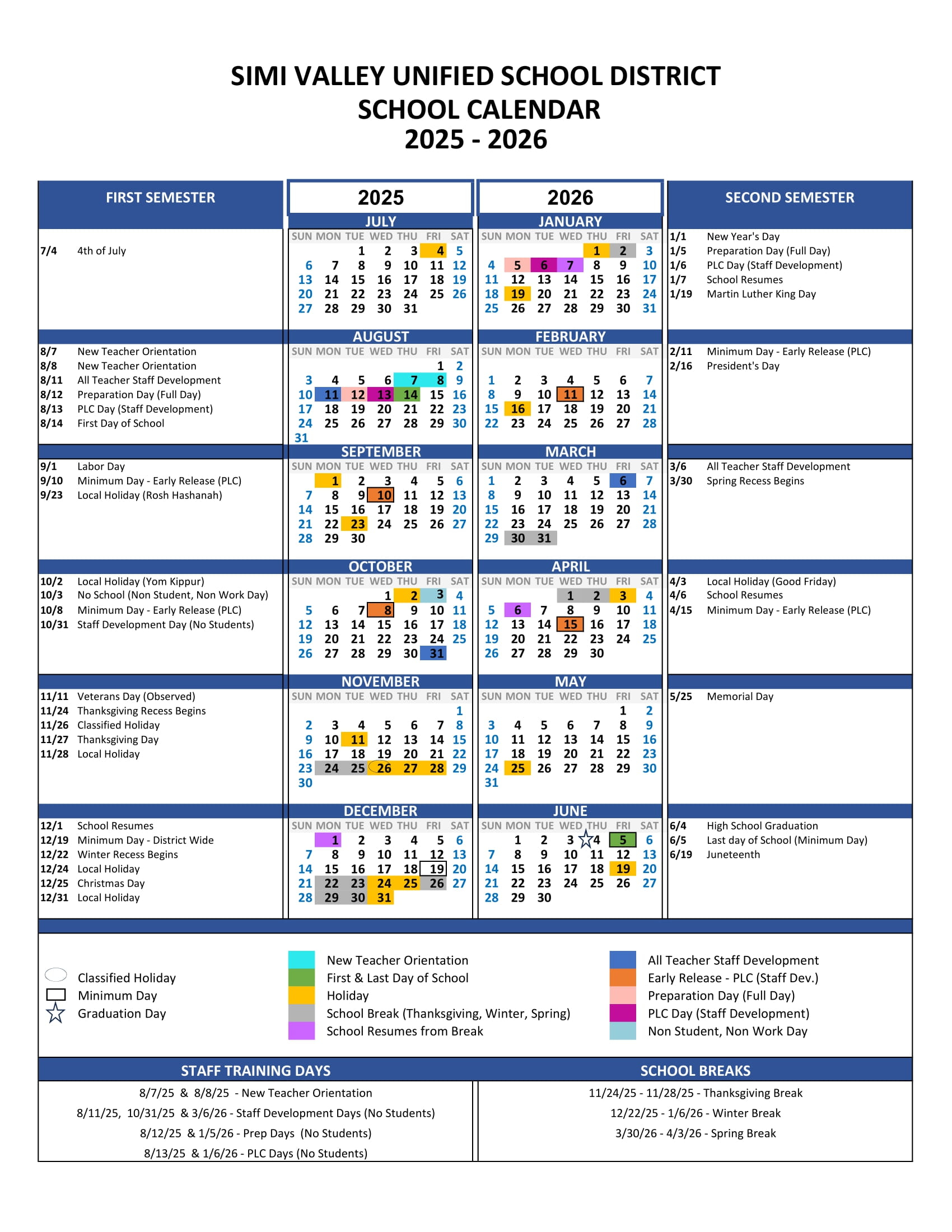 Simi Valley Unified School District Calendar 25 26 PDF EduCounty