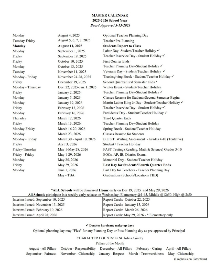 SJCSD Master Calendar Trout Creek Academy