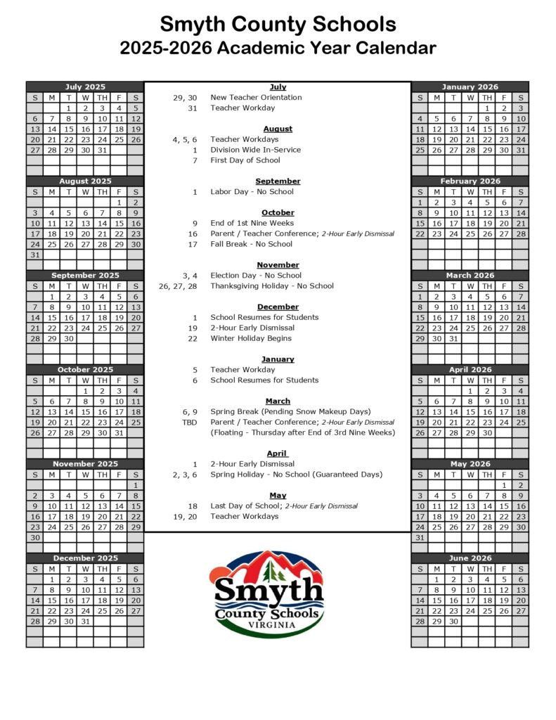 Smyth County Public Schools Calendar 25 26 Revised PDF EduCounty