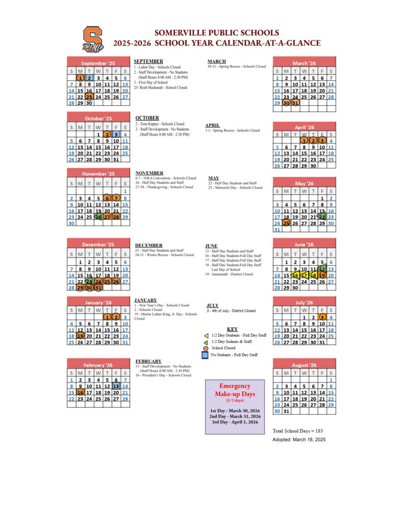Somerville Public Schools Calendar 25 26 Revised PDF EduCounty