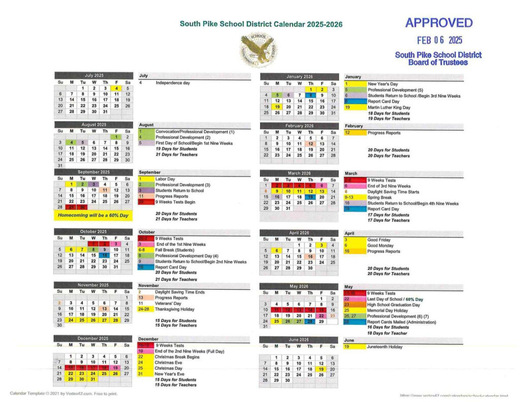 South Pike School District Unveils 2025 2026 School Year Calendar South Pike School District