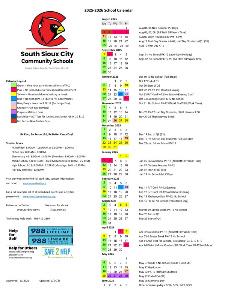 South Sioux City NE Calendar 25 26 Revised pdf EduCounty