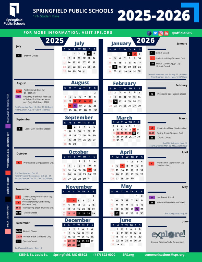 Springfield Public Schools Calendar 25 26 Revised PDF EduCounty