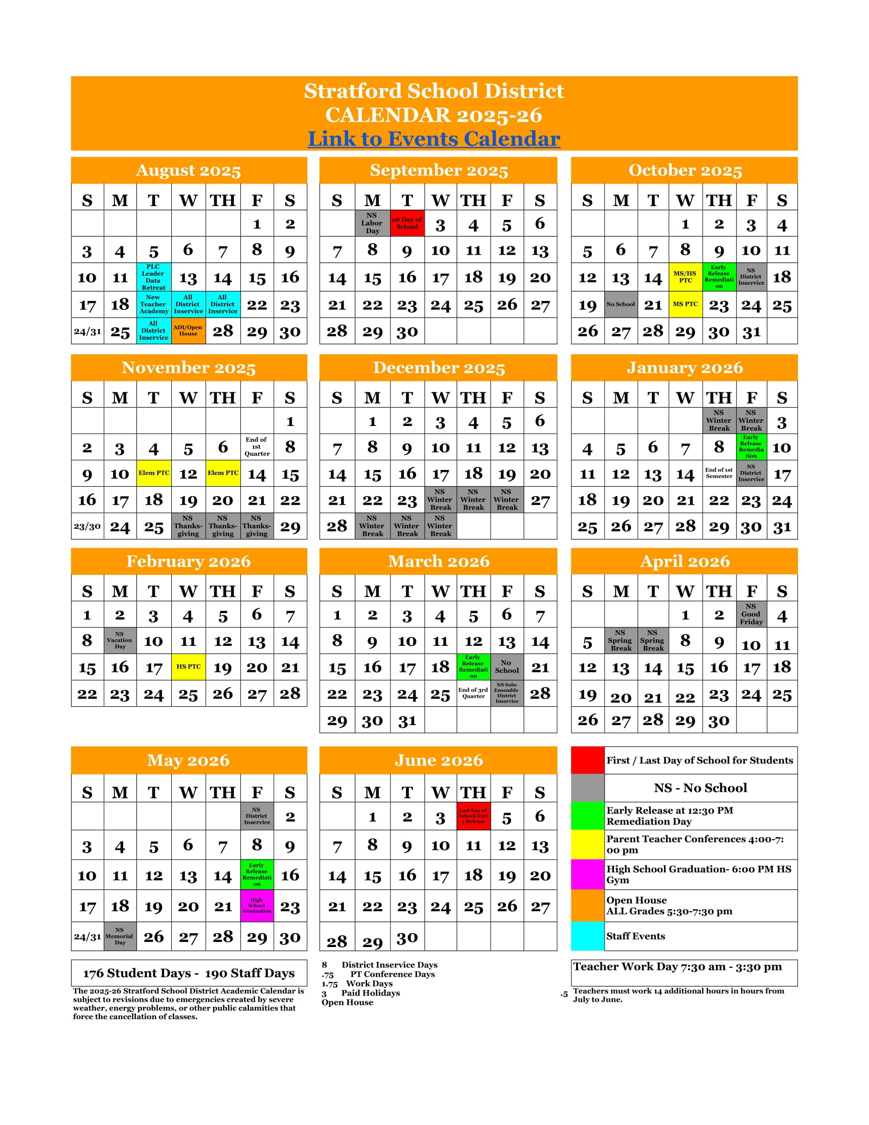 Stratford School District Calendar 25 26 Revised PDF EduCounty
