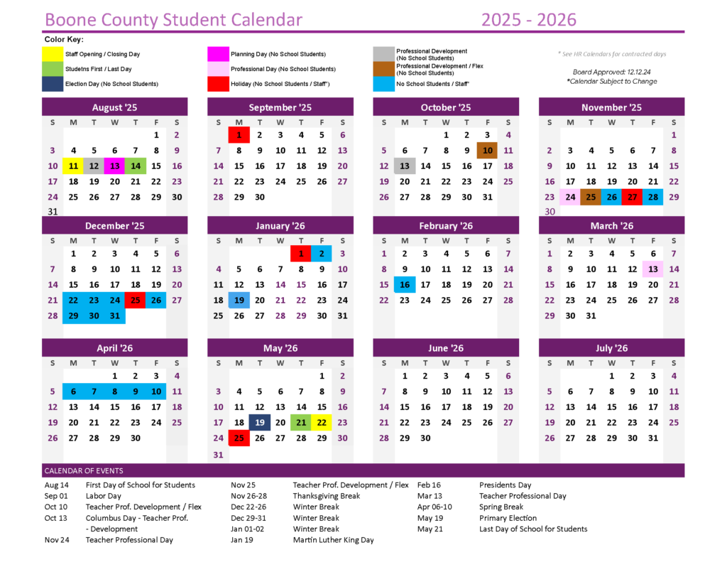 Student And Staff Calendars Boone County Schools Student And Staff Calendars Boone County Schools