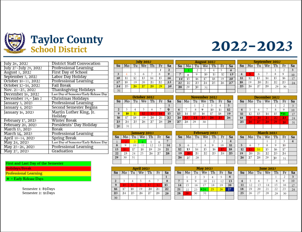 Taylor County Schools 22 23 Calendar Taylor County Schools