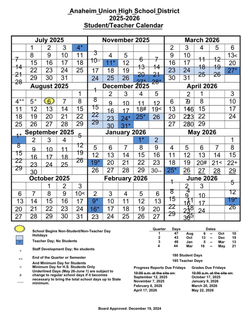 Teacher Student Calendar Page Katella HS