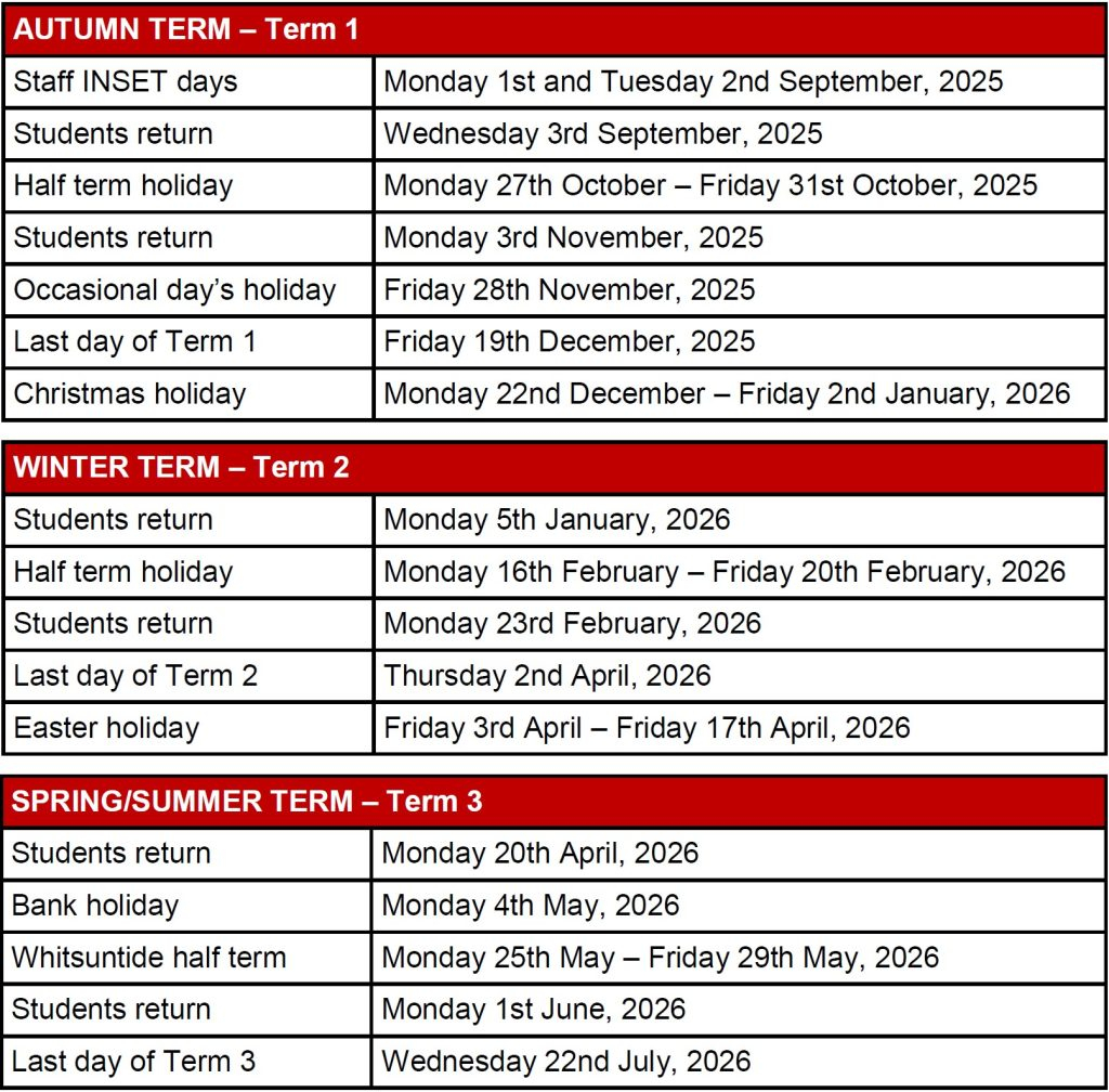 Term Time And Holiday Pattern For 2025 26 Trinity High Term Time And Holiday Pattern For 2025 26 Trinity High