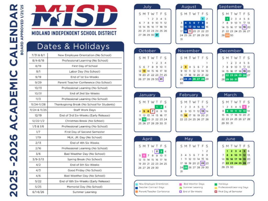 The Midland ISD Board Approves 2025 2026 School Calendar