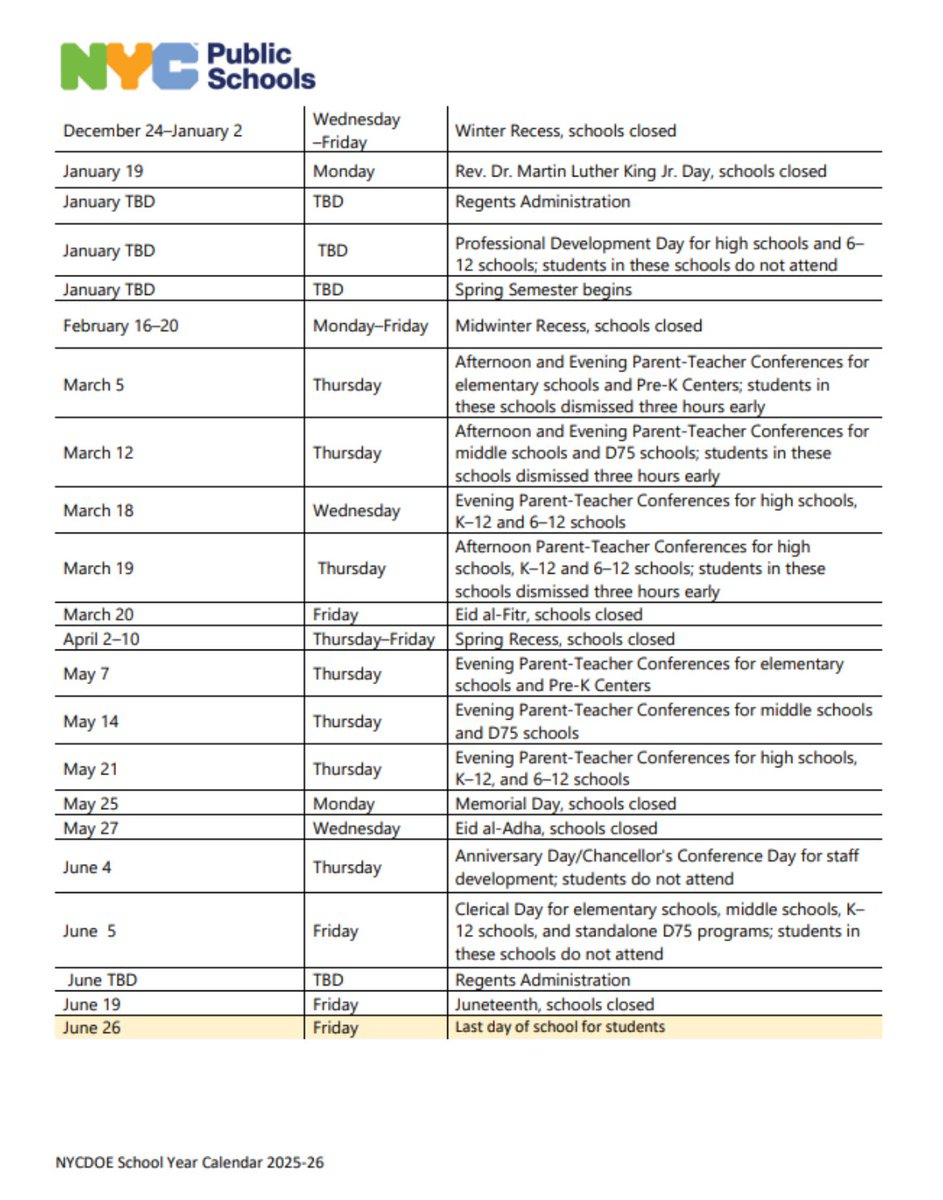 The Official NYC Public Schools 2025 2026 Calendar Is Here Parents Students And Staff Start Planning Ahead Stay Organized And Be Prepared For The Year Ahead Https t co A8VbhwUIxP