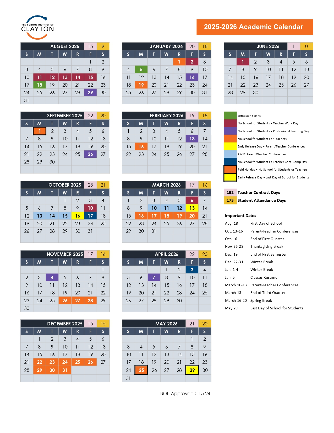 The School District Of Clayton Calendar 25 26 Revised PDF EduCounty