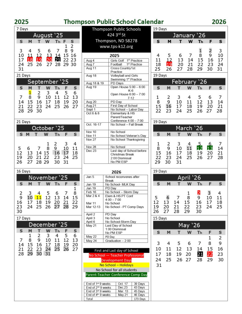 Thompson Public Schools ND Calendar 25 26 Revised pdf EduCounty