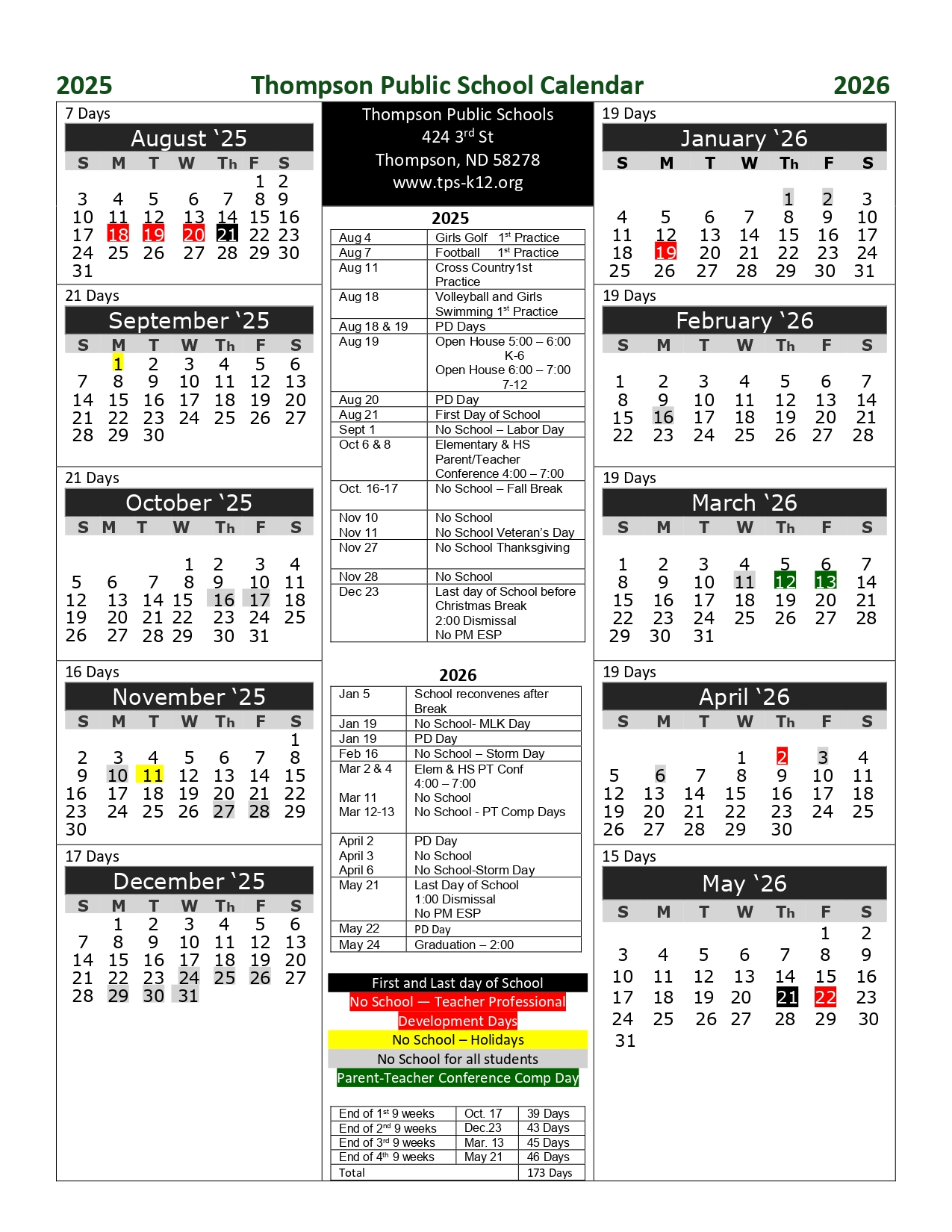 Thompson Public Schools ND Calendar 25 26 Revised pdf EduCounty