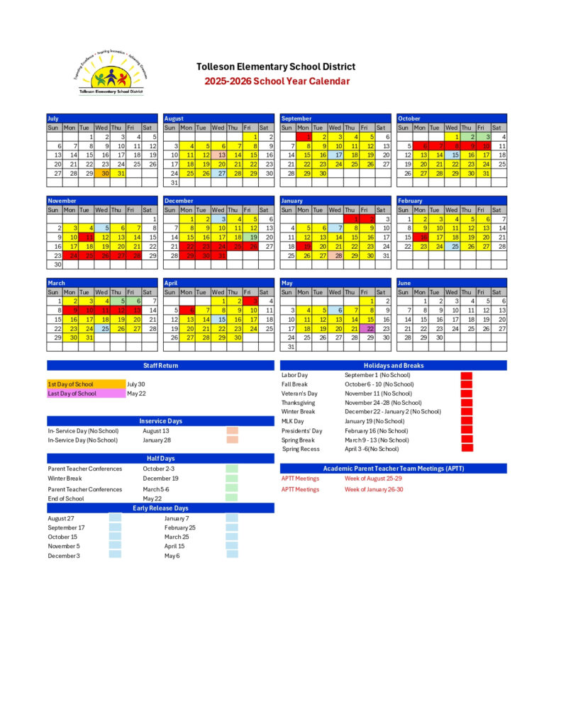 Tolleson Elementary School District Calendar 25 26 Revised PDF EduCounty