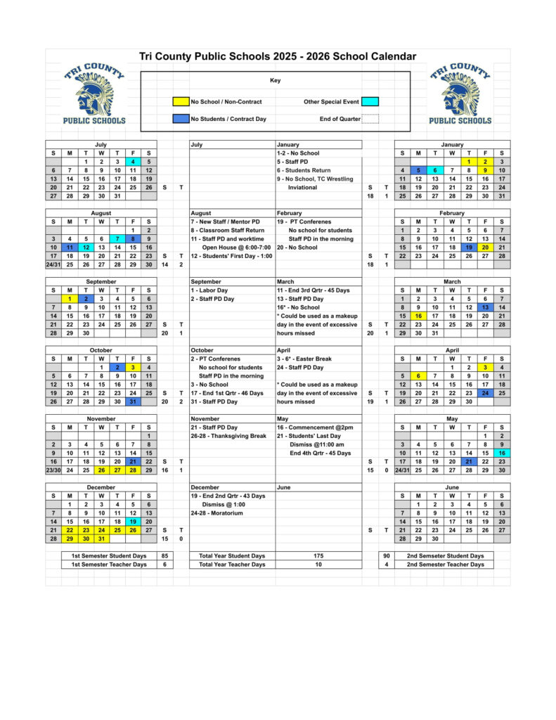 Tri County Public Schools Ne Calendar 25 26 Revised pdf EduCounty