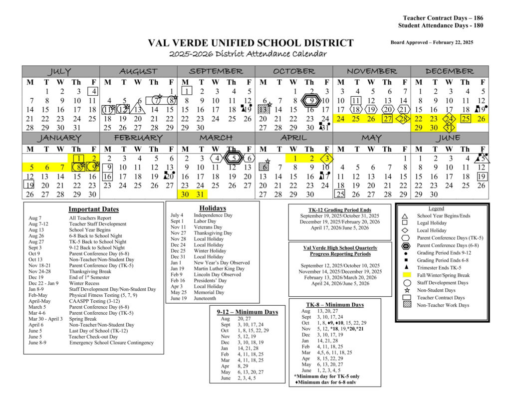 Val Verde USD 25 26 Calendar Revised PDF EduCounty