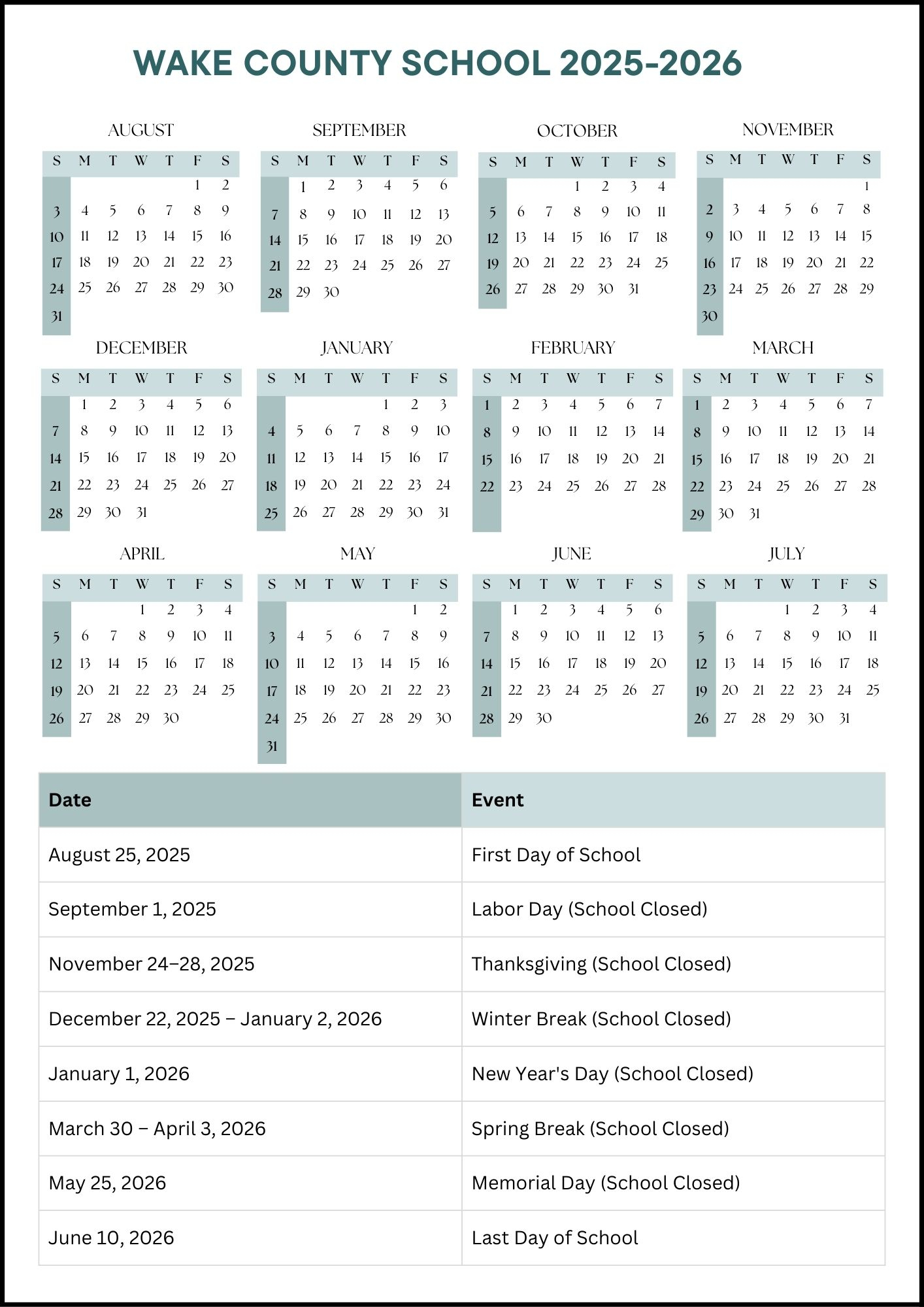 Wake County School Calendar 2025 2026 Dates
