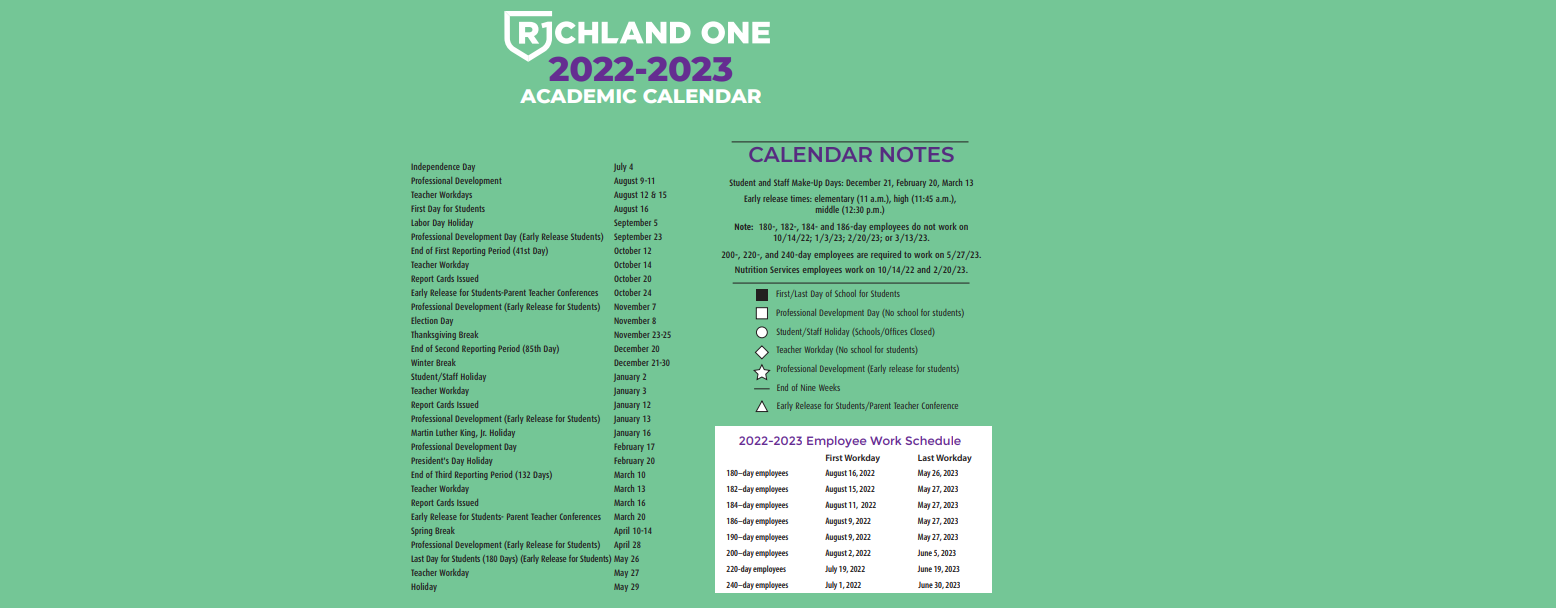 Watkins nance Elementary School District Instructional Calendar Richland 01 2022 2023