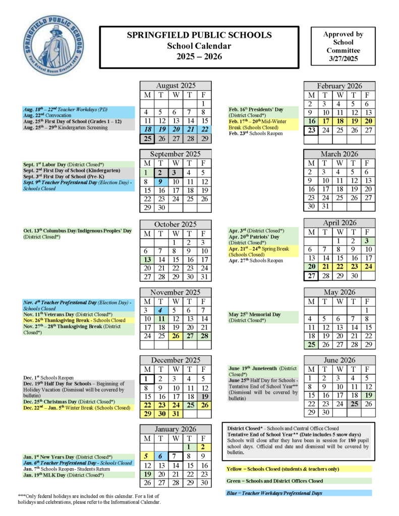 Western Massachusetts School Start Dates For 2025