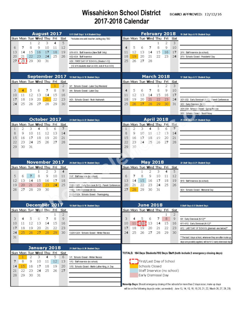 Wissahickon School District Calendars Ambler PA