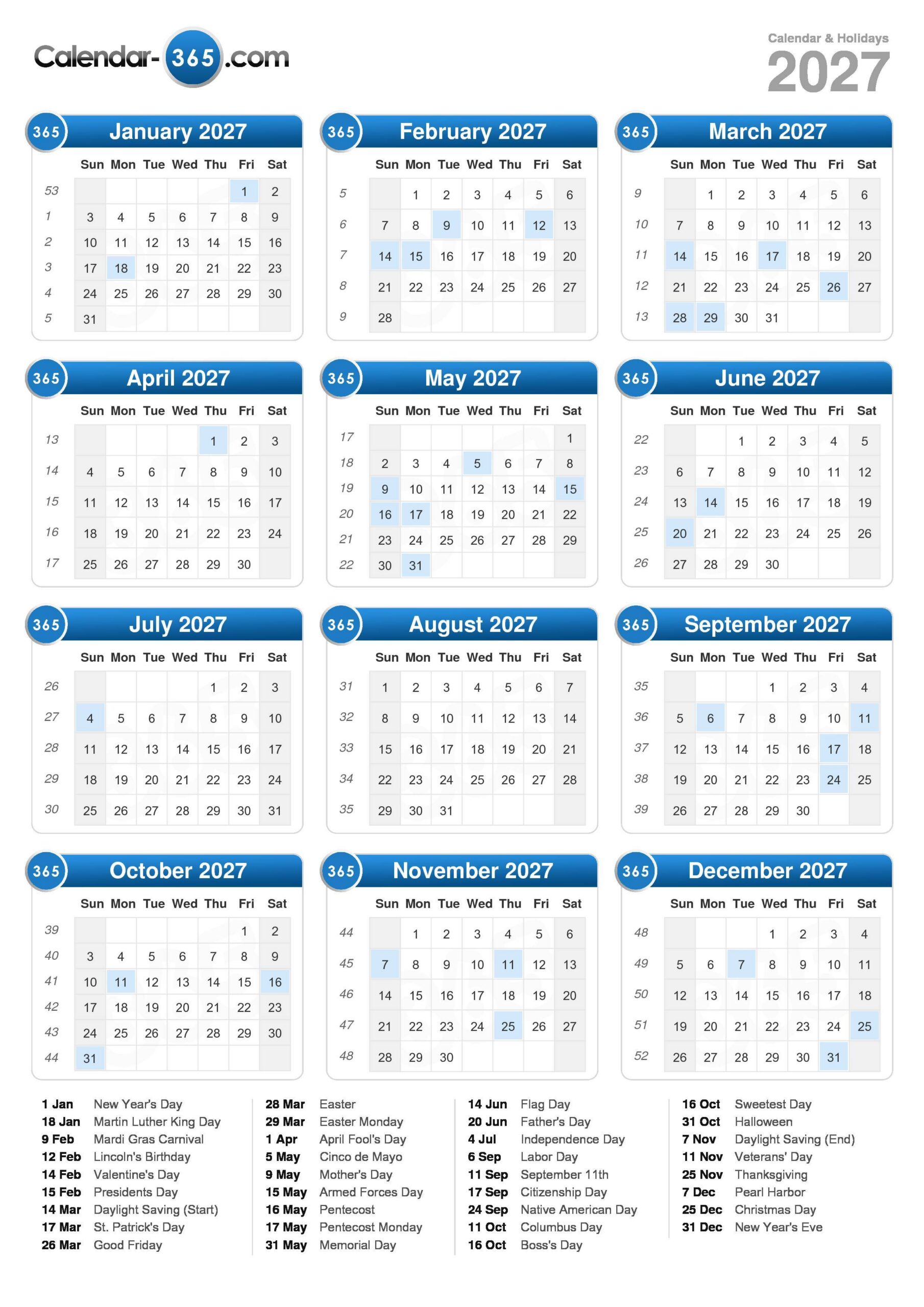 2027 Calendar