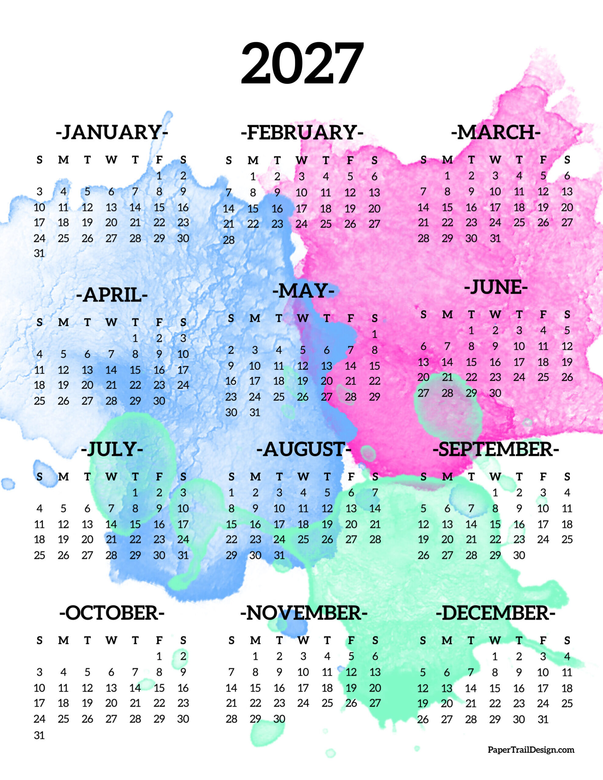 2027 Printable Calendar One Page