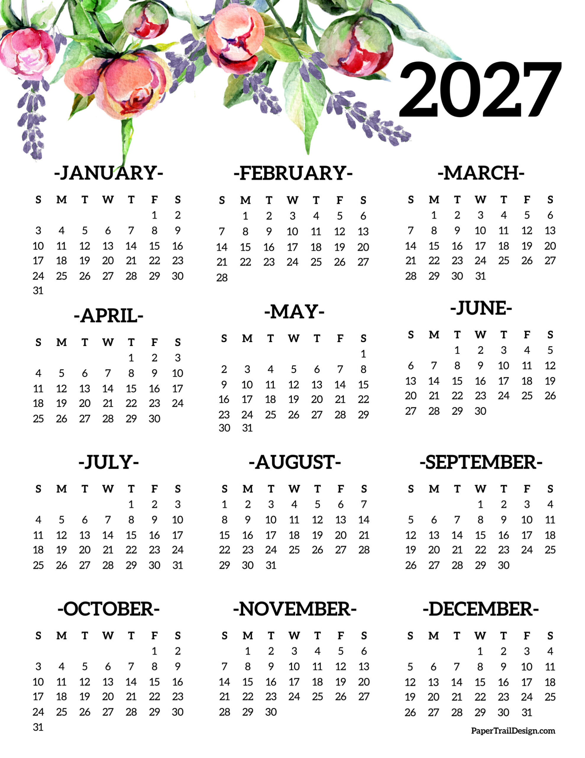 2027 Printable Calendar One Page