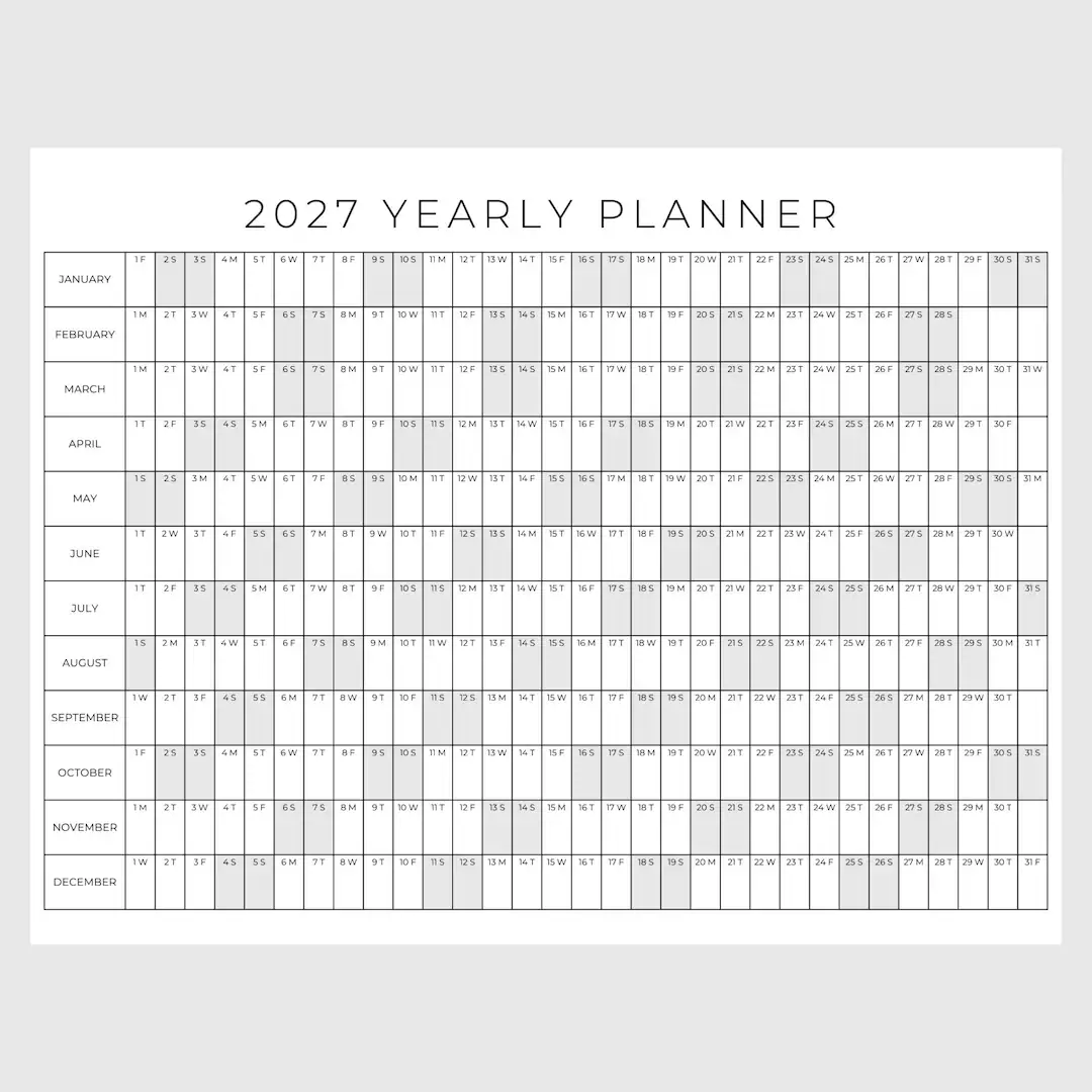 2027 Year Planner Printable Yearly