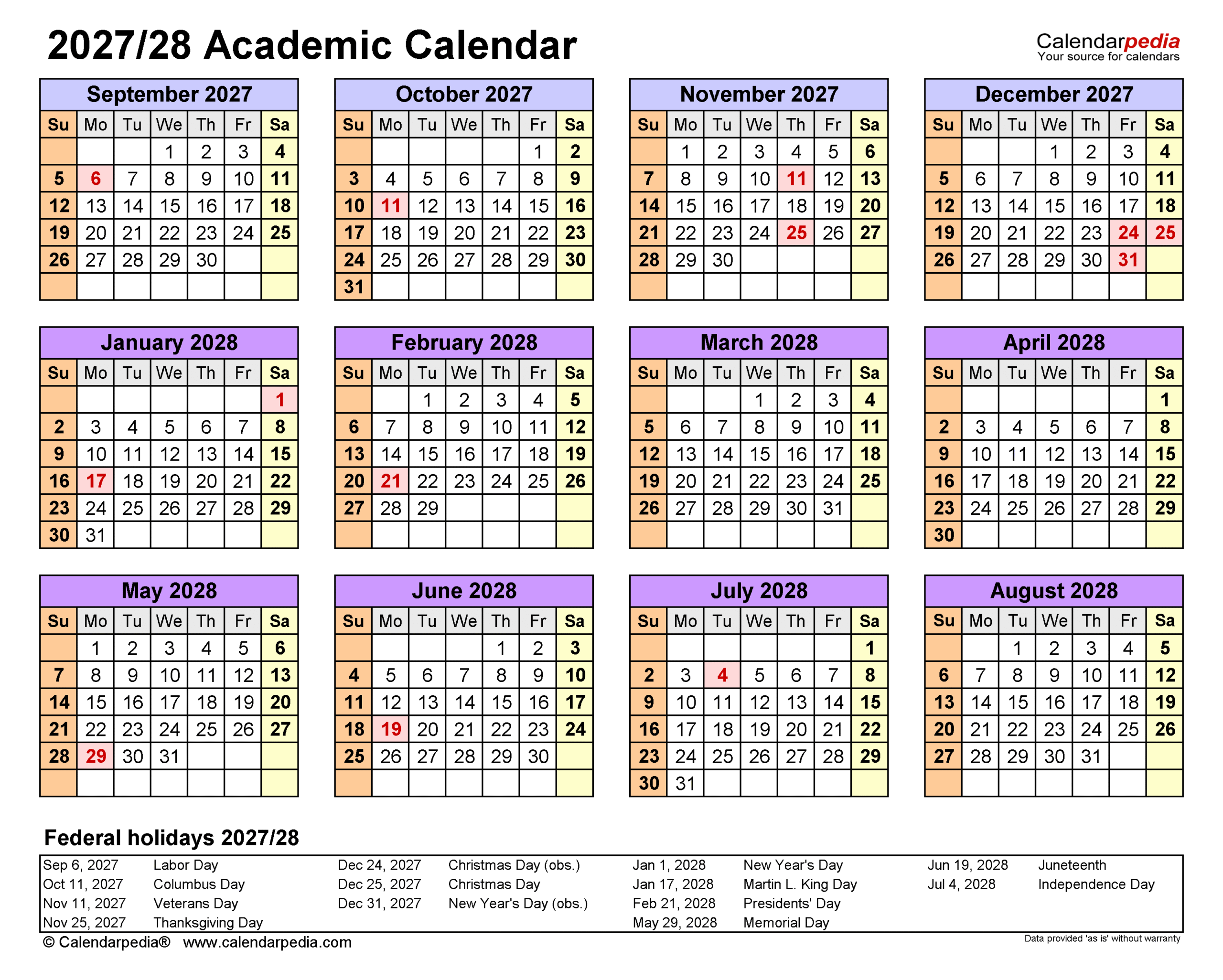 Academic Calendar 2027 2028 Pdf Templates