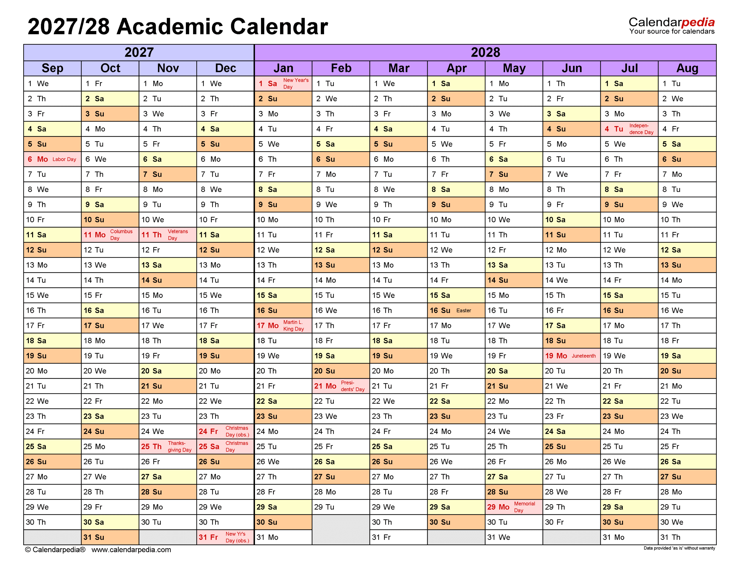 Academic Calendar 2027 2028 Pdf Templates