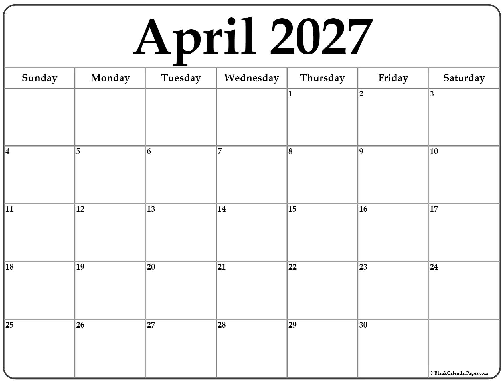 April 2027 Calendar