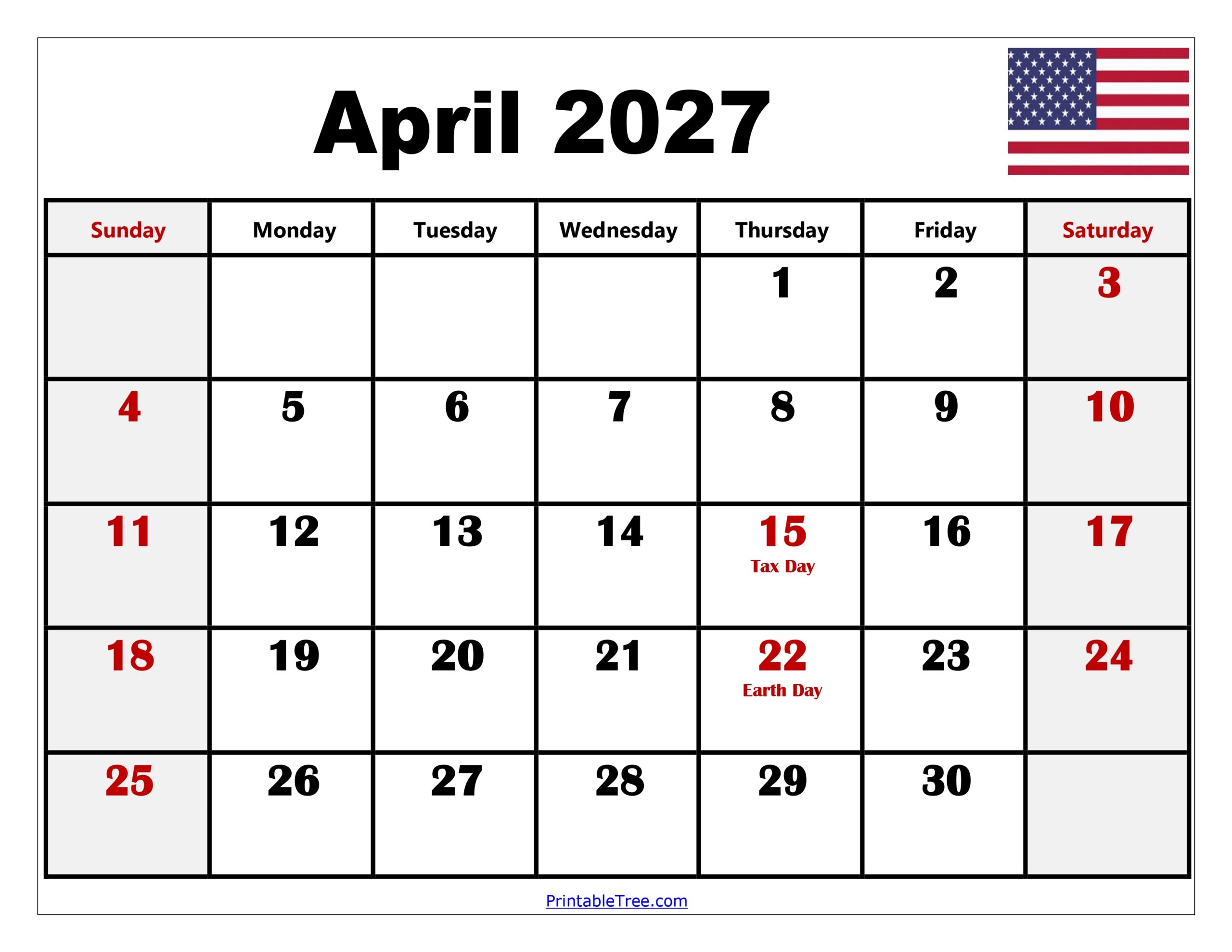 April 2027 Calendar Printable