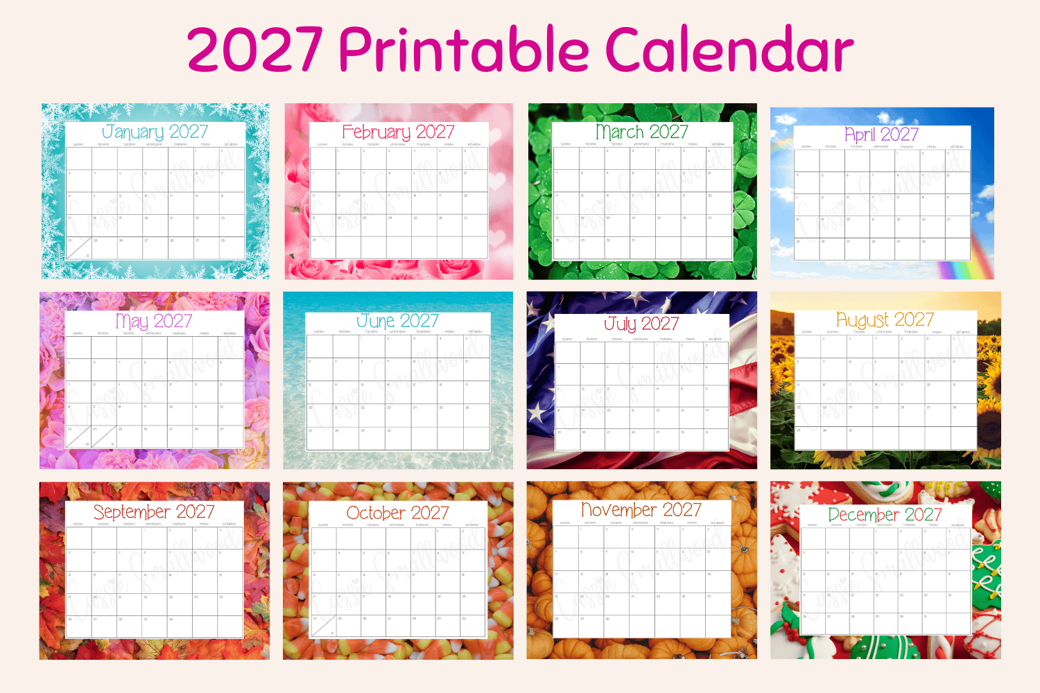Cute Free Printable 2027 Monthly Calendar