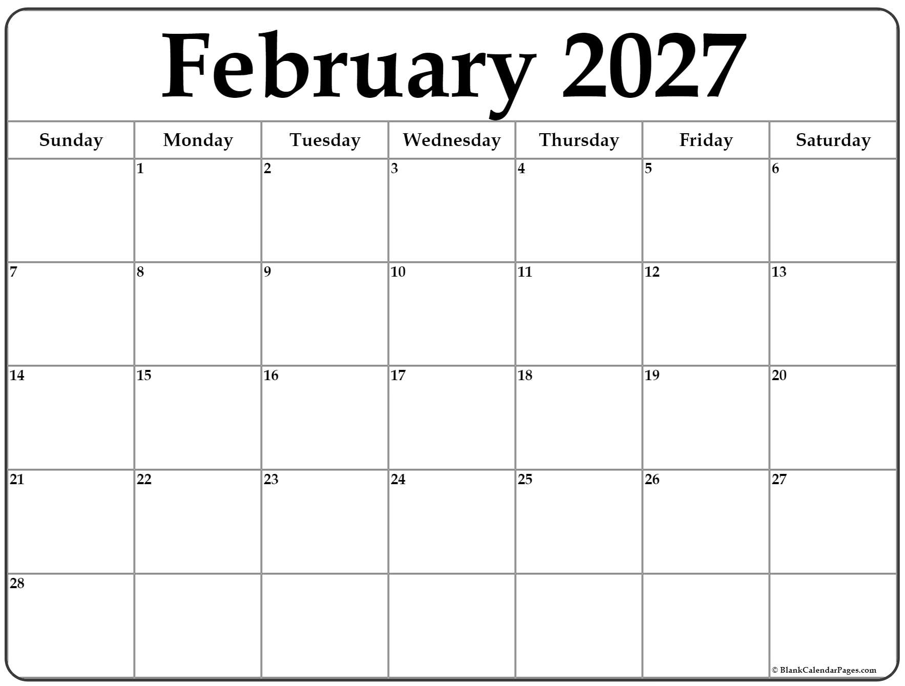 February 2027 Calendar